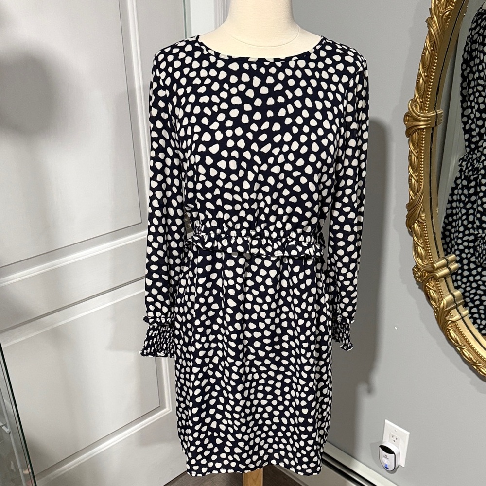 J. Crew Black and White Long Sleeve Polka Dot Dress